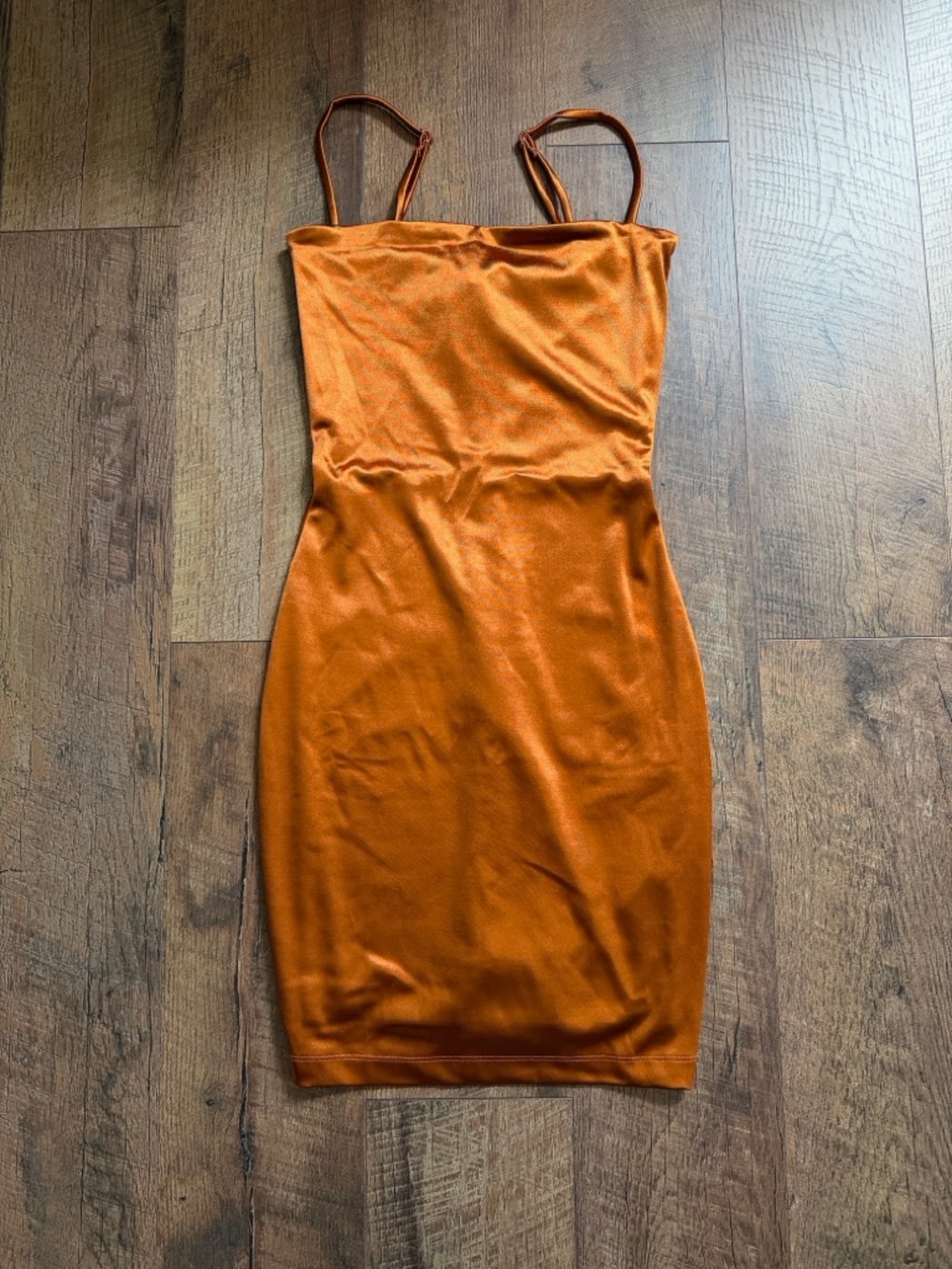 Nookie Mini Slip Dress in Burnt Orange Satin